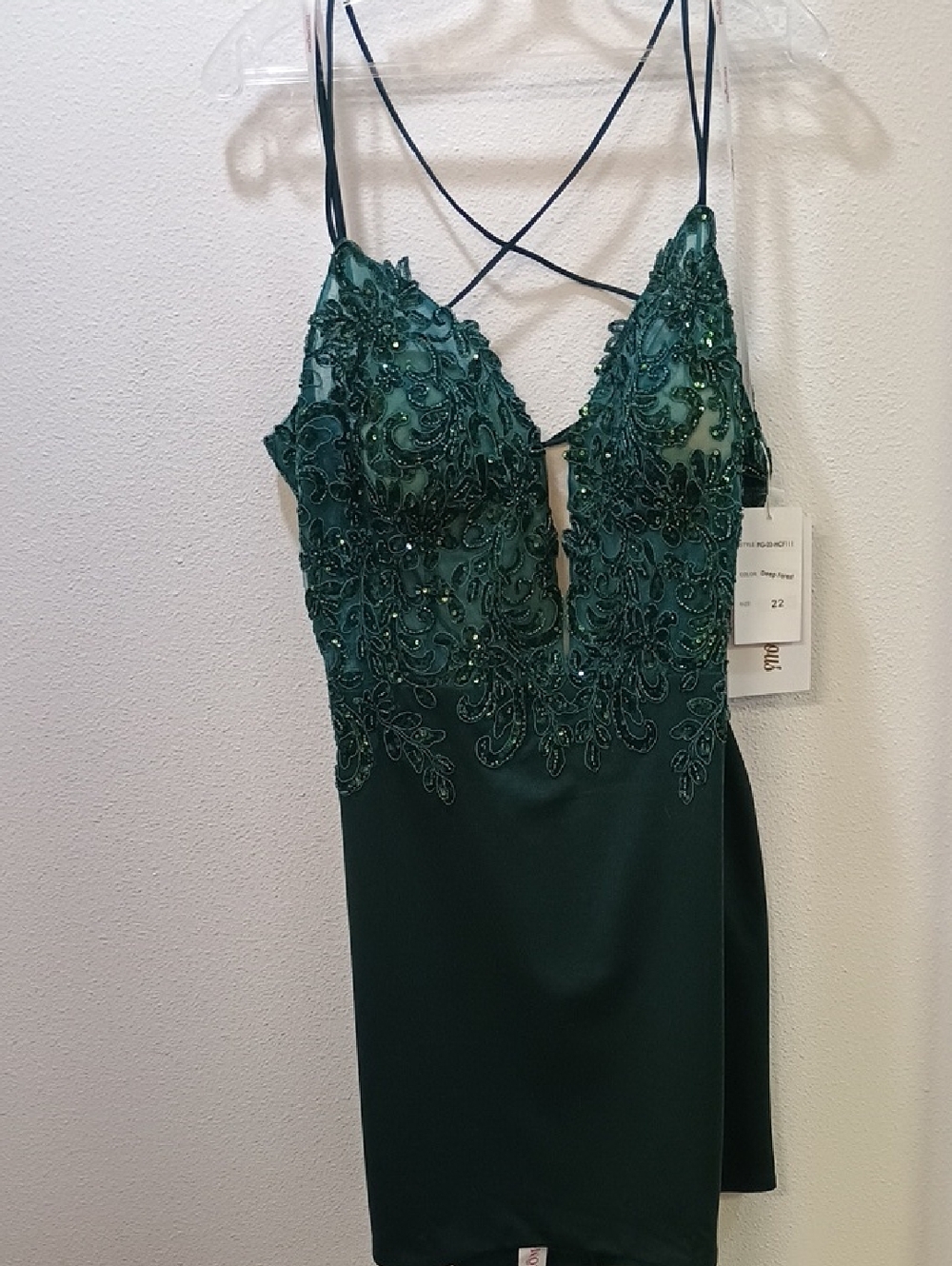 Embellished Emerald Green Lace-Front Mini Dress